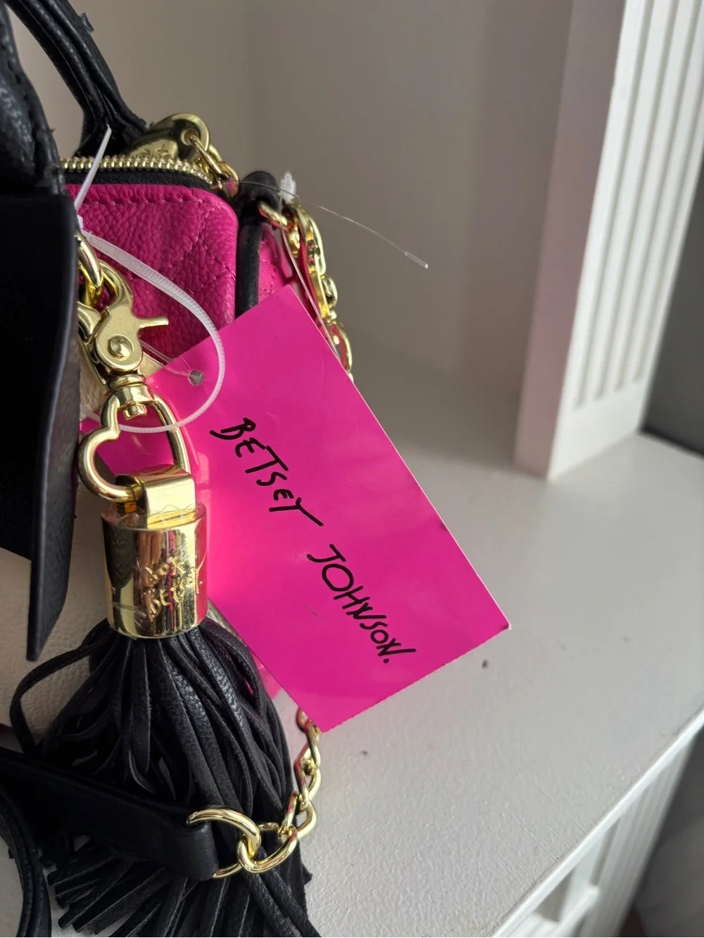 NWT Betsey Johnson Pink Quilted Bow Satchel Crossbody Bag Tassel Purse see note